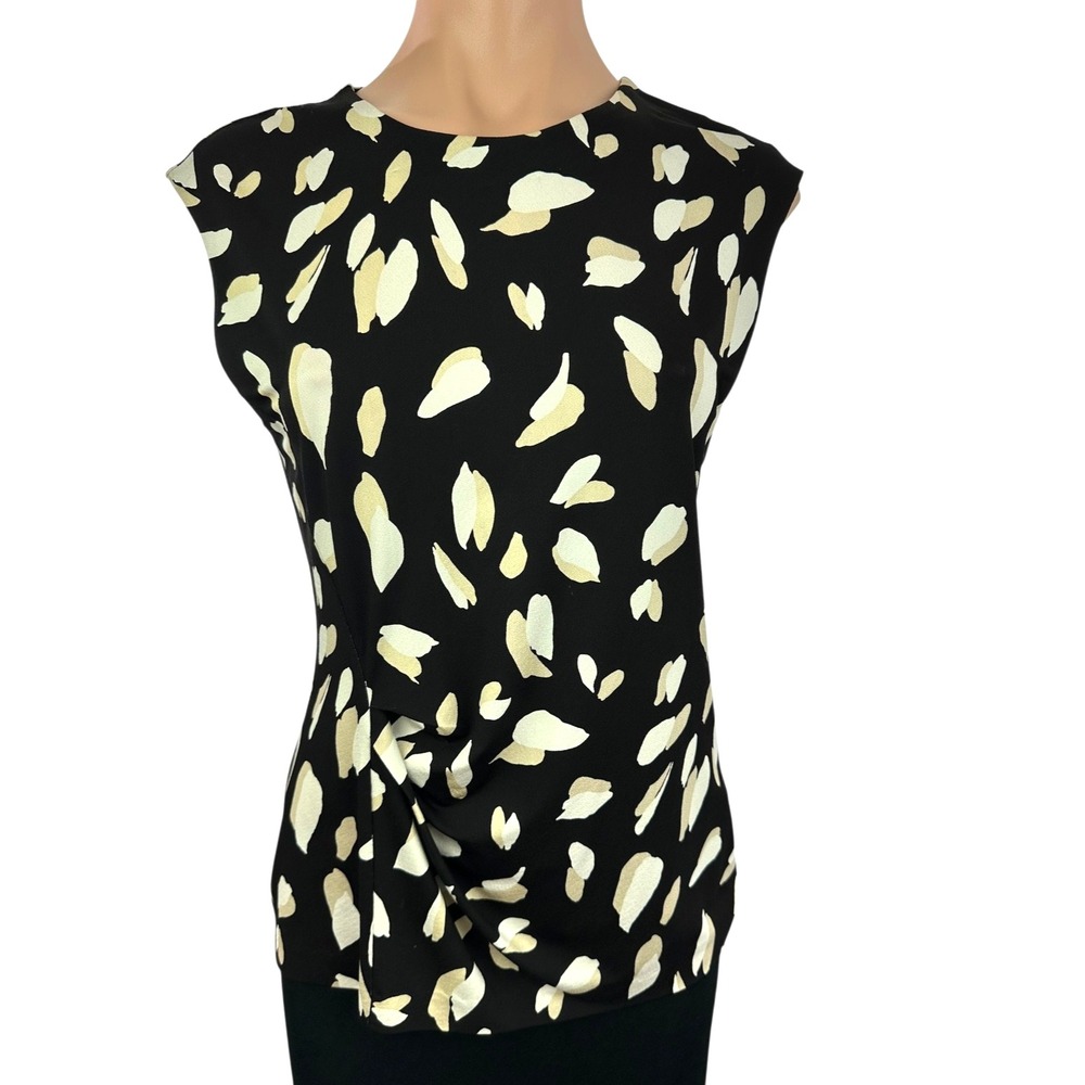Hugo Boss Blouse Top Sleeveless Black w White & Beige Design Size S